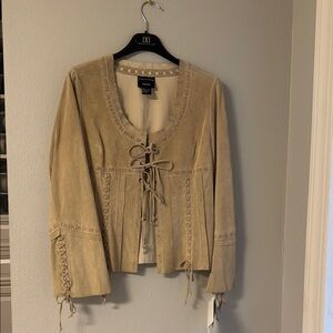 Doncaster Tan Blazer Lace-Up Front Fitted Design